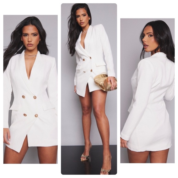 PrettyLittleThing Dresses & Skirts - PrettyLittleThing* White Gold Button Blazer Dress Size 12